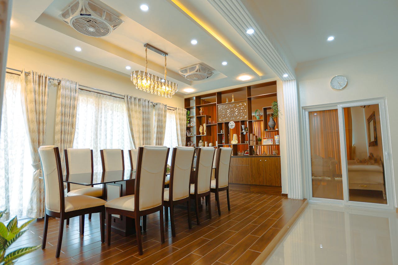 Spacious dining room featuring luxurious modern furnishings in Islamabad, Pakistan.